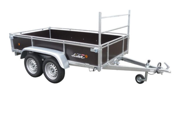 6 REMORQUE GAMME BOIS LIDER 45450 DIM UTILES 251 X 133 X 40 CM PTAC 750KG 2 ESSIEUX OPTION REHAUSSE GRILLAGEE 70CM